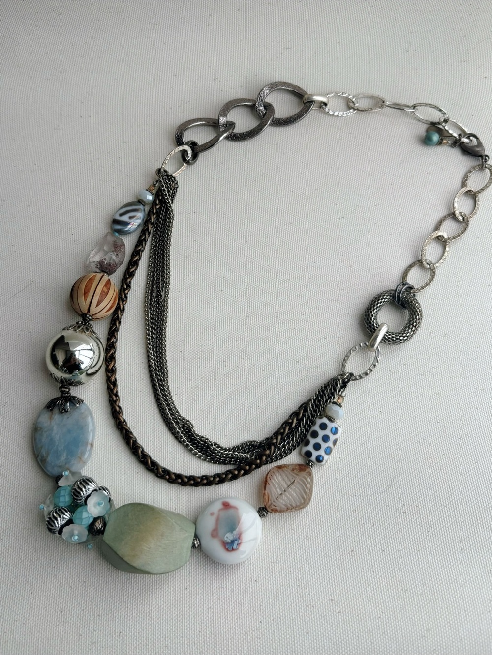 Rita D. Signed Boho Statement Necklace Canadian Designer Mixed Media Beads